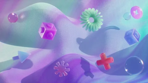 Floating Abstract Colorful Geometric Objects With Flowing Shape Loop Backgro Video stock 281605619