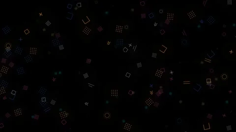 Floating abstract geometric shapes including squares, circles, dots, and li.. Vídeo Stock 344809482
