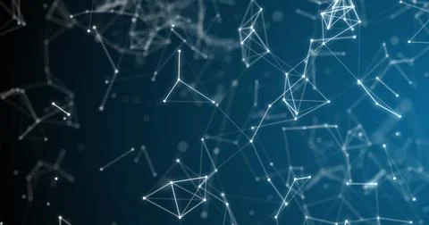 Floating abstract network forming polygonal meshes in data space, with glowing Stock Photos