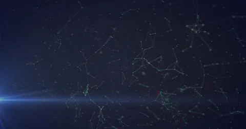 Floating abstract network visualization with glowing nodes and filaments in dark Stock Photos