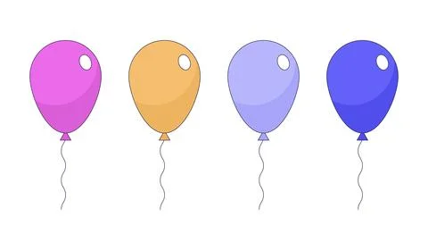 Floating air balloons 2D linear cartoon objects set Stock Illustration