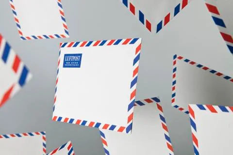 Floating air mail envelopes Foto stock