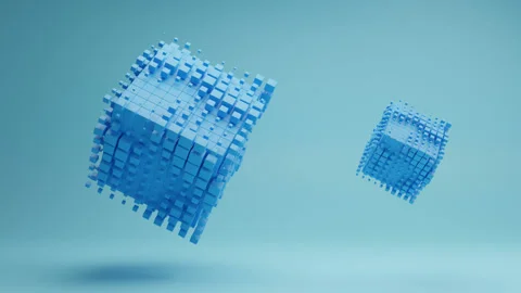 Floating and rotating blue cube rendered animation. Stock Footage 178300053