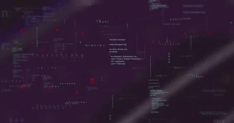 Floating animation of programming code and binary data over dark purple Stock Footage 305862700