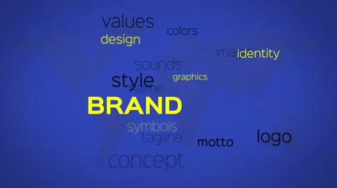 Floating Array of Brand Words on Blue World Map Stock Footage 61723166