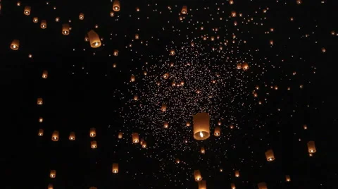 Floating asian lanterns in ChiangMai ,Thailand Stock Footage