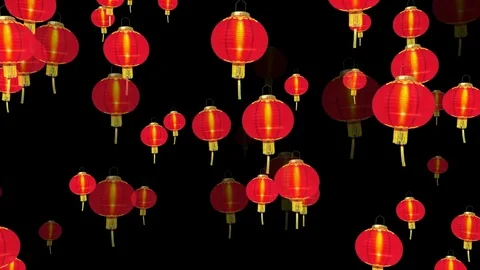 Floating Asian Lanterns - seamless loop, alpha channel included Stock Footage 85076671