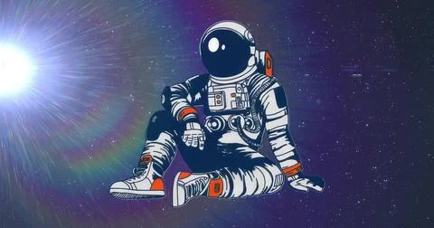 Floating astronaut maneuvering in outer space, with reflective helmet and che Stock Photos
