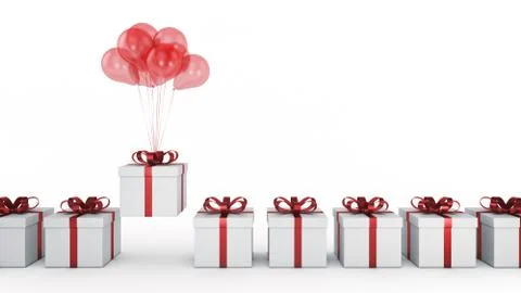 Floating balloons attached to a present. balloon with gift box. Stock Illustration