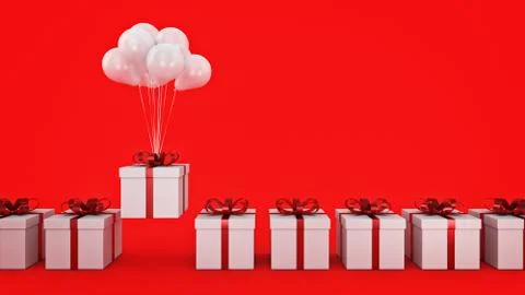 Floating balloons attached to a present. balloon with gift box. Stock Illustration