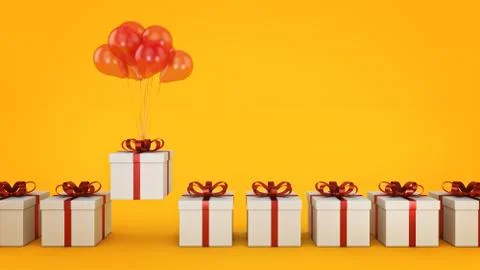 Floating balloons attached to a present. balloon with gift box. Stock Illustration