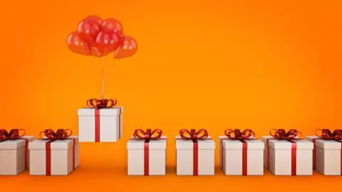 Floating balloons attached to a present. balloon with gift box. Stock Illustration