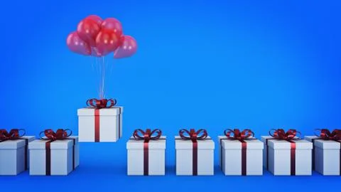 Floating balloons attached to a present. balloon with gift box. Stock Illustration