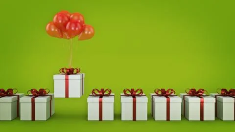 Floating balloons attached to a present. balloon with gift box. Stock Illustration