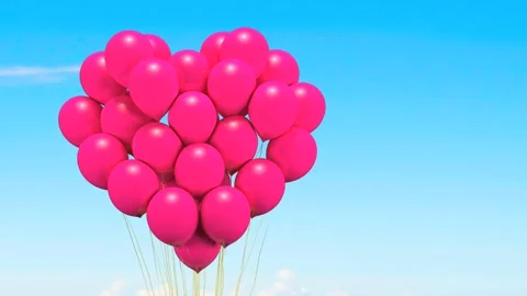 Floating balloons, heart shape, gift for love, 3D rendering, animation. Stock Footage 108609737