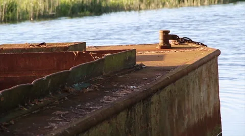 Floating Barge in Flowing River Stock Footage 45443912