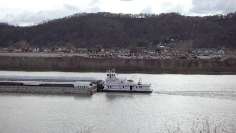 Floating Barge on Ohio River Stock Footage 219321942