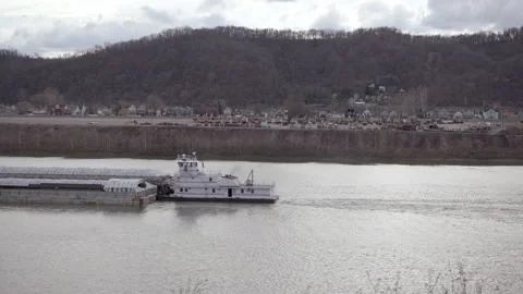 Floating Barge on River Stock Footage 219321812