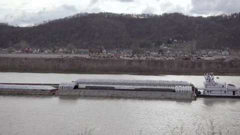 Floating Barge on River Stock Footage 219322173