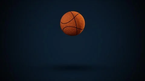 Floating basketball on dark blue background. 3d rendering Stock Footage 340143290