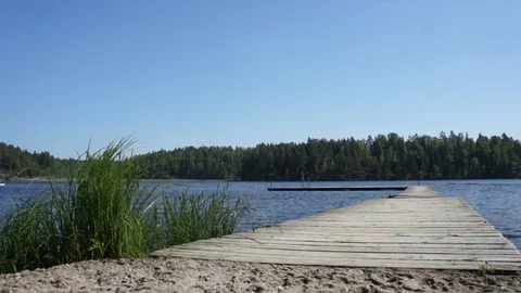 Floating Bathing Platform In Lake A Sunny Summer Day In Sweden Stock Footage 97170140