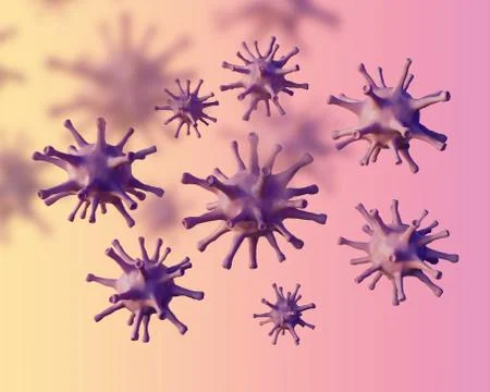 Floating beautiful viruses on pink gradient background, coronavirus concept Stock Illustration