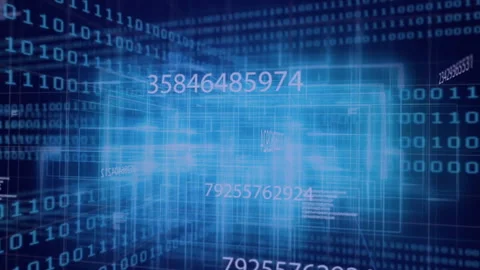 Floating binary code and numbers in digital grid animation Stock Footage 304256750