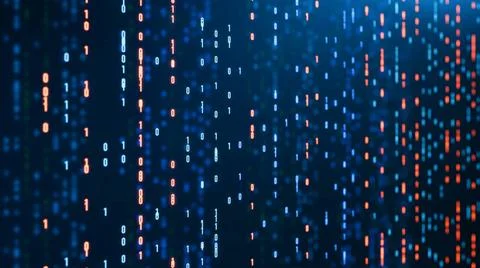  Floating binary code, big data, bit and byte, abstract digital data. Floa... Foto stock