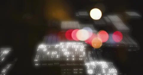 Floating binary code panels illuminating dark cyberspace, with red orange white Stock Photos