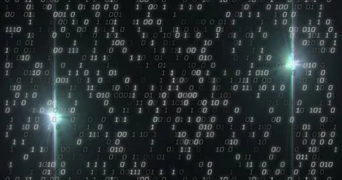 Floating binary digits forming digital code matrix, with glowing green light Stock Footage 327394111