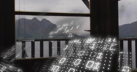 Floating binary grid morphing into wavy overlay on white dots appearing then Stock Footage 317407477