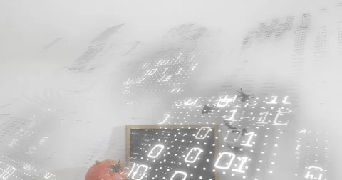 Floating binary patterns flickering on wall, overlay fading to reveal chalkboard Stock Footage 317834548