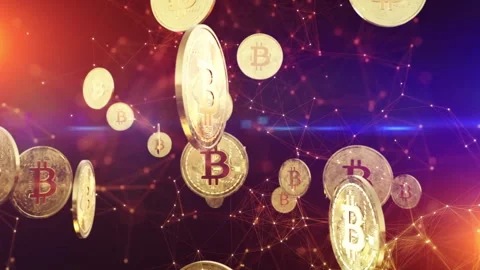 Floating Bitcoin Coins with Abstract Background Stock Footage 328288441