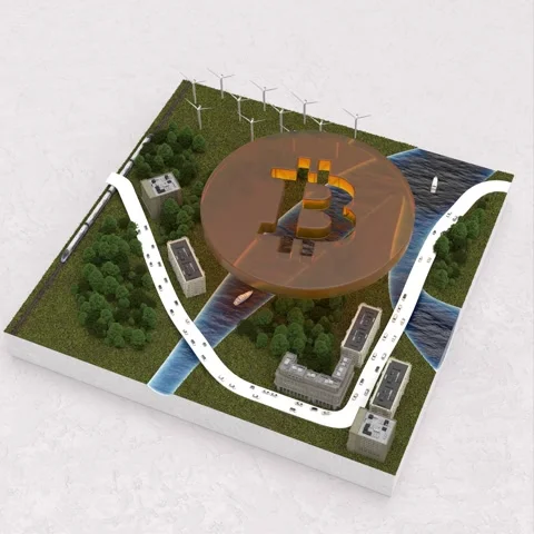 A Floating Bitcoin Logo over a city Vídeo Stock 246937509