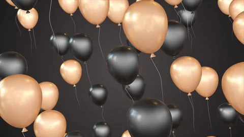 Floating black and gold balloons background on a seamless loop Stock Footage 276209835