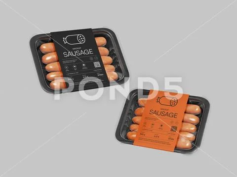Floating Black and Orange Sausage Tray Packaging Mockup PSD Template