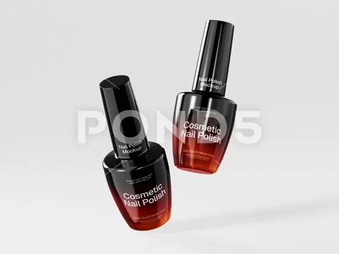 Floating Black and Red Gradient Cosmetic Nail Polish Bottles Mockup PSD Template