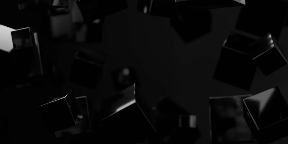 Floating black cubes in dark space 库存插图
