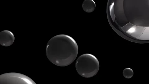 Floating Black Glossy Bubbles on Dark Background Stock Footage 307629465