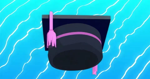 Floating black graduation cap with pink tassel rotating and tilting to highlight Stock Footage 316095493