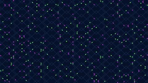 Floating blue and orange diamond pattern on dark background Vídeo Stock 281907452