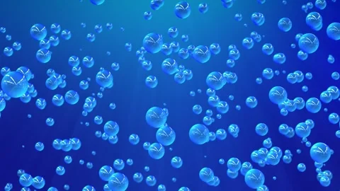 Floating up blue bubbles in water with shiny background , looped video Stock Footage 252112933