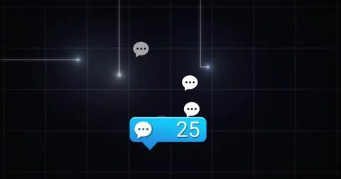 Floating blue chat-bubble showing 25 on dark grid, with three white ellipsis 库存插图