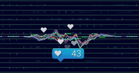 Floating blue chat bubble showing white heart and 43 on dashboard, with grid Stock Photos