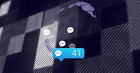 Floating blue chat notification bubble showing 41 over digital grid, with white Stock Photos