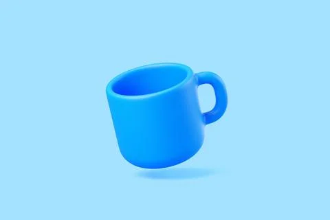 Floating Blue Coffee Mug 3D Illustration on Blue Background Stock Illustration