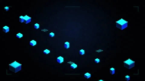 Floating blue digital cubes in cyberspace network motion graphic with glowing Stock Footage 347566226