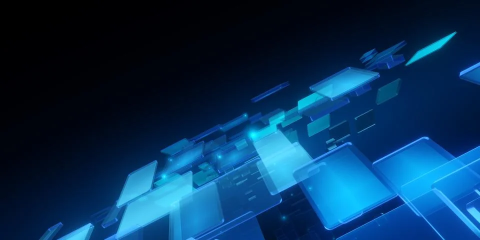 Floating Blue Digital Panels with Dark Copy Space Illustrazione stock