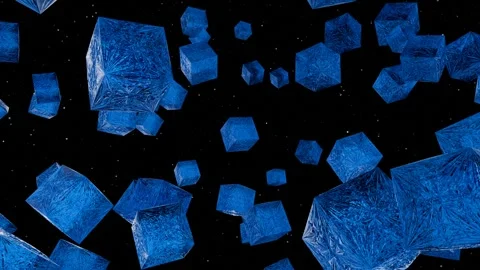 Floating Blue Fractal Cube in Deep Space | Sci-Fi 3D Animation Stock Footage 304312100