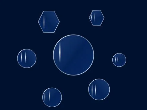 Floating blue glossy geometric forms with light rays for abstract tech back.. Stock Illustration